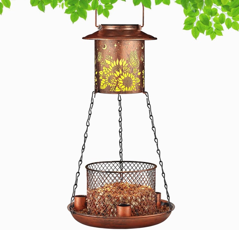 Tepaken Butterfly Solar Bird Feeder for Outdoor Hanging Gifts for Women Mom Sunflower Metal Wild Birdfeeder Garden Lantern Decor Lanterns Outside for Yard Patio Lawn Pathway Landscape - Image 1